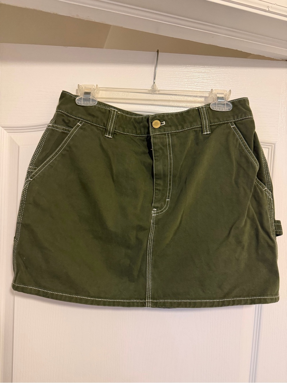 Aritzia Olive Green Mini Skirt with Contrast Stitching